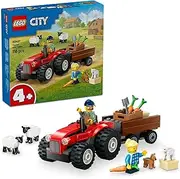 [LEGO] City Red Farm Tractor with Trailer & Sheep Kids Toy for 4+ Year Old Boys & Girls, Farm Playset with Tractor Toy, 2 Minifigures & 2 Animal Figures, Montessori Building Set for Toddler 60461