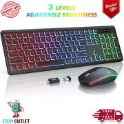 Wireless Keyboard and Mouse Combo, RGB Backlit, Rechargeable & Light Up Letters