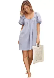 1266 Skylar Blue Denim Chambray Babydoll Dress Size Large