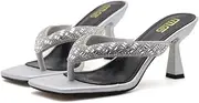 [ZJWBB] Women's Square Open Toe Heeled Sandals with Rhinestone Square Open Toe Kitten Heel Flip Flops Thong Slippers for Women