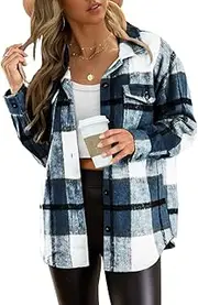 [AUTOMET] Womens Casual Plaid Shacket