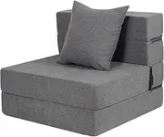 LOVMOC Futon Sofa Bed With High-Density Memory Foam and Fluffy Pillow, Folding Floor Couch Guest Bed, Single Size, Dark Grey