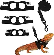 3PCS Bearded Dragon Harness and Leash, 3 Size Adjustable Squirrel Harness and Leash for Reptile Lizard, Amphibians, Small Animal Walking Vest with Traction Rope (S, M, L)
