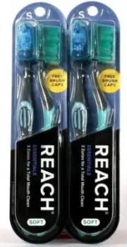 2 Packs Of 2 Reach Essentials Angled Soft Bristles Toothbrushes With Brush Cap