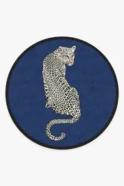 245' Round | Machine Washable Runner Rug | Kid & Pet Friendly | Indoor Rug | Jonathan Adler Snow Leopard Sapphire Rug | Ruggable