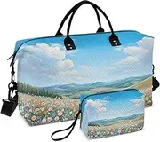 [ZRYSMY] Wildflower Landscape Sky Duffel Bag for Traveling, Travel Bag Gym Bag, with Multiple Interior Pockets Shoulder Weekender Bag for Women Men with Toiletry Bag 20.5L x 1.9W x 13.8H, Multi-Colored