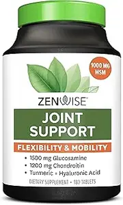 Zenwise Health Glucosamine Chondroitin Sulfate Msm Curcumin - Joint Supplement With Hyaluronic Acid Extra Strength Relief - Natural Health & Mobility Support Pain, Aches & Soreness - 180 Tablets