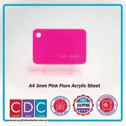 A4 Pink Fluro 4 Pack 3mm Acrylic Perspex Sheet