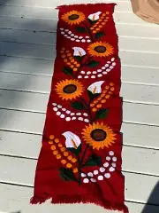 Girasoles Sunflower Mexican Embroidered Table Runner Floral 62x16 Red 1863