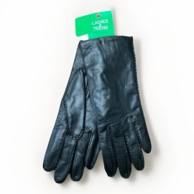 Vtg Kmart Dark Brown Leather Winter Dress Gloves Women's Medium Made Hong Kong
