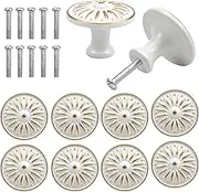 Jinlaili Pack of 10 Vintage Drawer Knobs, 35 mm Retro Drawer Handles, Cabinet Door Knobs, Furniture Knobs, Drawer Knobs Set, Furniture Handle, Knob for Cupboard, Drawer, Kitchen (White)