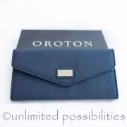 NEW OROTON Stencil Travel Wallet Clutch Navy Leather Navy Jacq with Box Tag