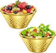 2 Pcs Gold 304 Stainless Steel Bowl, 21 Oz Double Walled Insulated Soup Bowl, 5.9 in Metal Mixing Bowl, Multi-Purpose Kitchen Serving Bowl for Snack, Rice, Ramen, Fruit, Ice Cream