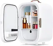 [ADVWIN] Portable Mini Fridge, 15L AC/DC Portable Beauty Fridge with Dimmable LED Mirror, Cooler & Warmer Small Compact Refrigerator for Bedroom, Skincare, Cosmetics