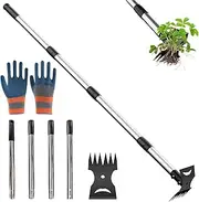 nnOuOnn Weed Remover Tool Long Handle 148cm, Long Handled Weed Puller, 2 In 1 Garden Hoes Rake for Weeding, Heavy Duty Weed Control Weeders Picker Accessories for Yard Lawn Patio Garden