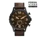 【FOSSIL 官方旗艦館】Nate 粗曠美式風格三眼男錶 棕色真皮皮革錶帶 50MM JR1487