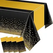 MZDMY 4 Pack 54" x 108" Disposable Plastic Table Cloth,Black and Gold Dot Tablecloths Birthday Wedding Graduation Valentine's Day Party Supplies Christmas Decorations