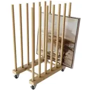 Art Storage Rack with Caster Wheels Wood Storage Stand for Canvas Boards Pane...