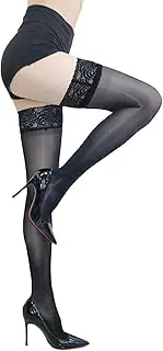[GOCBOBO] Shiny Thigh High Stockings for Women with Antiskid Silicone Lace Top Stay Up Semi Sheer Thigh Highs Stockings 8D