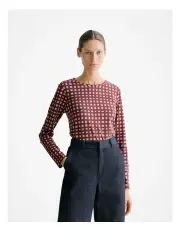 [Trenery] Gingham Long Sleeve T-shirt in Maroon