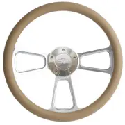 Chevy Steering Wheel - Billet & Tan Wrap, Chevy Horn, Adapter Ships Free!