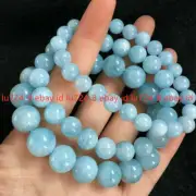 6/8/10/12mm Natural Blue Aquamarine Round Gemstone Beads Stretchy Bangle 7.5"