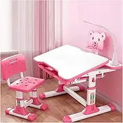 Manual Height Adjustable Kids Desk and Chair Set, Writing Table with Tilt Desktop, Children Study Desk with Eye Protection Lamp Adjusted