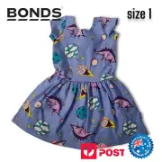Bonds Baby Girls Size 1 Dress Shirt Low Back Style Purple Space Theme