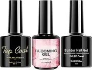 Nail Polish Set - No Wipe Gel Base Top Coat Set | Beetles Nail Blooming Gel | 3x Women Nail Blossom Polish Top Base Coat | Home Salon Spreading Effect Manicure Set for Dating, Gathering