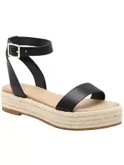 INC Women's Size 8.5M Valetta Woven Flatform Espadrilles Black Sandals