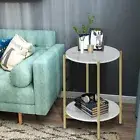 Round Marble Sofa Side End Table Coffee Table with Shelf &Classic Gold Iron Legs