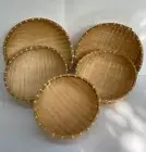 Vintage Thai Handicraft Wicker Deep-bottomed Round Shape Set of 5 Bamboo Basket