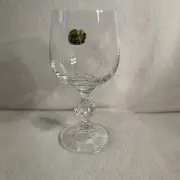Vtg Bohemian Claudia Fine Lead Crystal Wine Glass Faceted Ball Stem 5.75” Tall