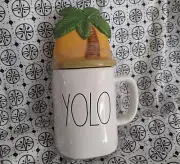 Rae Dunn Mug Yolo With Palm Tree Topper