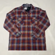 Pendleton Plaid Flannel Board Shirt L Red Navy Blue Shadow Umbre vintage Wool