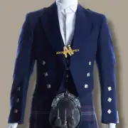 Scottish Men's Blue Prince Charlie Kilt Jacket With Waistcoat Blue Tuxedo Jacket