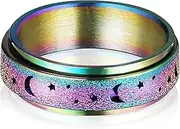 [SAFIGLE] Rotatable Ring Fashionable Knuckle Ring Moon Star Titanium Steel Spinner Band Lightweight Comfortable Unisex Style