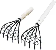 Adjustable 2PCS 5 Claw Garden Rake with Mesh Net, Wooden Handle Rake, Multi-Functional Gardening Tool for Digging, Weeding, and Loosening Soil - 26cm/39cm
