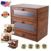 Natural Bamboo Bread Box with Acrylic Windows - Large Stackable Storage Solution