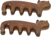 SOPOTUTU 2pcs Cat Design Wooden Hair Massager Comb Mini Static Scalp Massage Tool for Travel and Office Natural Head Scratching Comb for Smooth Hair