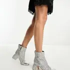 Circus NY Zip Ankle Boots UK 5 Osten Silver Glitter Square Toe Vegan Block Heel