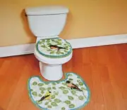 BIRD TOILET SEAT COVER and SURROUND AREA RUG Robin Goldfinch 2pc