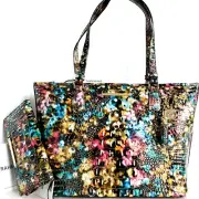 Brahmin Medium Asher Tote Retrograde Metallic Leather Shoulder Bag+Wallet NWT