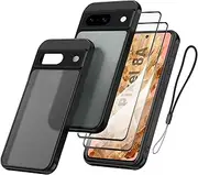 [USTIYA] 2X Screen Protector + Case for Google Pixel 8A Protection Matte Acrylic Protect Camera Phone Lanyard Tempered Glass Film, Cover Black