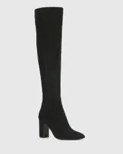Panama Black Suede Leather Over The Knee Boot