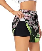 [GaxfjRu] Floral Ivy Blossoms Tree Print Women's Running Shorts High Waisted Running Shorts Pocket Sporty Gym Elastic Short
