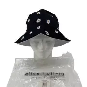 Alice+Olivia Hat Womens One Size OSFM Black White Daisy Floral Reversible Bucket