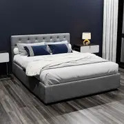 Artiss Bed Frame Queen Gas Lift Storage Base Bedroom Furniture Fabric Grey VILA