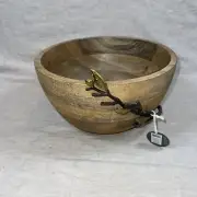 Demdaco wood Bowl W Metal Sculpted Leafs Branch