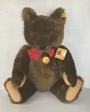 LG VINTAGE STEIFF CHOCOLATE BROWN ORIGINAL TEDDY BEAR, #0206/51, C 1984 unused